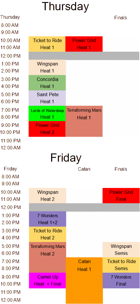Tournament Schedule thursday and friday